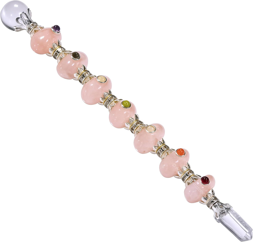 Amazing Gemstone Crystal Chakra Wand Healing Crystal Wands Witchcraft - Rose Quartz Tumbled Crystal Wand for Meditation, Witchcraft, Healing, Yoga, Magic and More - Crystals and Healing Stones Gift