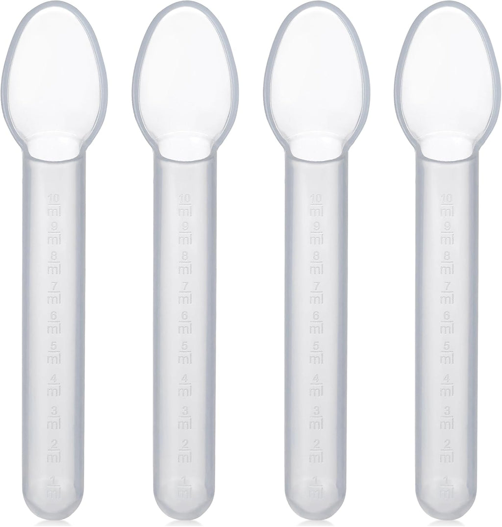 Calibrated Medicine Spoon for Kids, Baby & Toddler - (Pack of 4) - 2 Tsp/10 mL Capacity Plastic Oral Liquid Dose Medication Graduated Dispenser