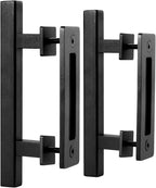 EaseLife 2 Pack 10" Sliding Barn Door Pull Handle with Flush Hardware, Double Sided, Heavy Duty, Rustic, Matte Black Powder Coated, Easy Install, Square