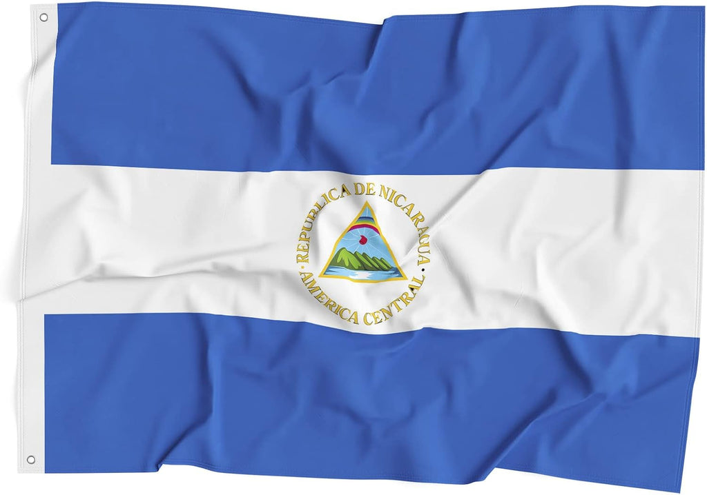 Nicaragua National Flag Polyester Fiber 3x5 Feet, Bright Colors, Anti-UV Fade Resistant, Indoor/Outdoor