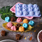 Sakolla 3 Pack Flower Molds Silicone, 12 Cavities Different Shapes Silicone Molds for Chocolate, Cupcake, Candy, Jelly, Ice Cube, Muffin (Pink, Purple, Blue)