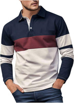 Mens Fashion Long Sleeve Polo Shirts Plus Size Color Block Cotton Pullover Top Casual 3 Button Collared Golf Tshirt