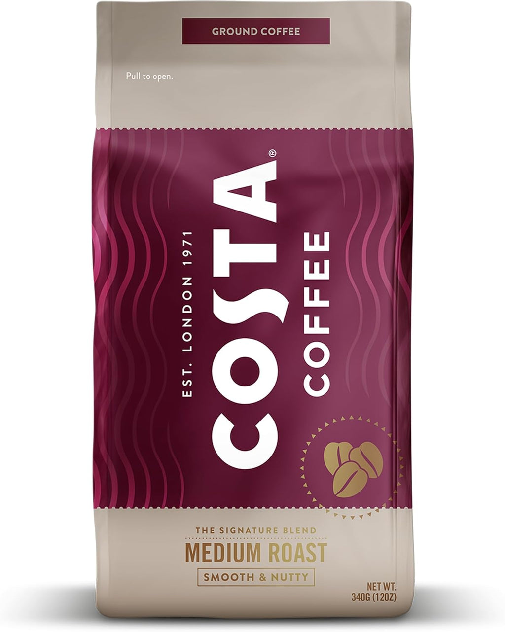 Costa Coffee Ground Coffee, Signature Blend Medium Roast, 12oz each, Rainforest Alliance Certified