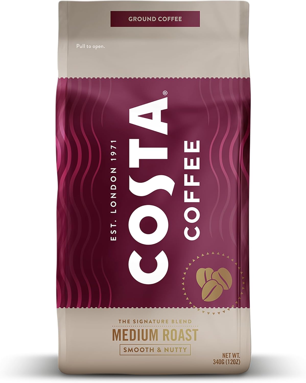 Costa Coffee Ground Coffee, Signature Blend Medium Roast, 12oz each, Rainforest Alliance Certified