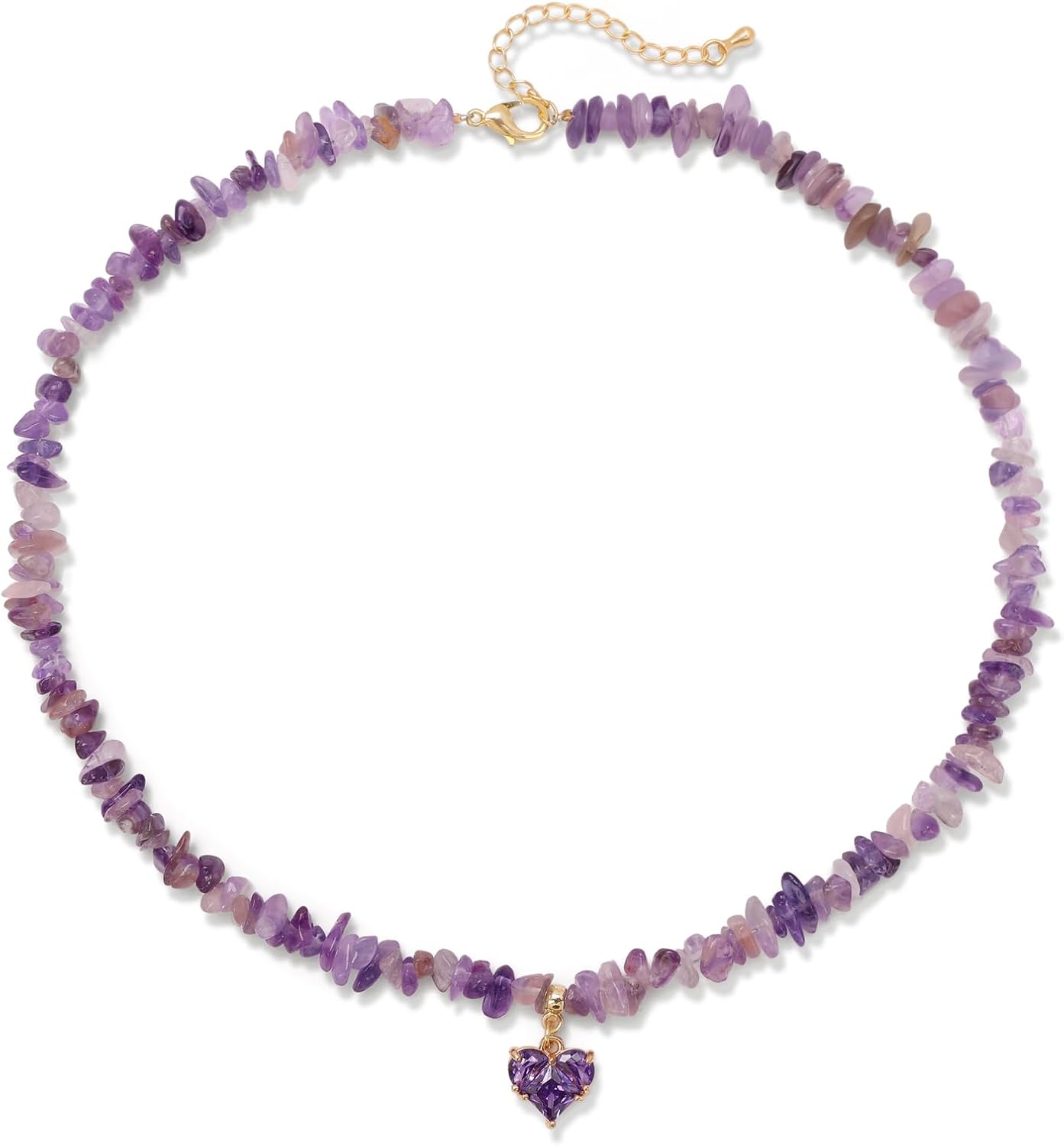 GolbalJew Healing Crystal Beaded Necklace Stone Chips Beads Heart Pendant Choker Necklaces for Women Gemstone Jewelry Gifts