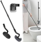 Wall Mounted Long Handle Toilet Brush Set with Holder and 2 Brush Heads Silicone and Stiff Bristle Toilet Bowl Scrubber Bathroom Brush Cleaning Tool for Home