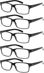 Kerecsen Reading Glasses 5 Pairs Quality Readers Spring Hinge Glasses for Reading for Men and Women (5 Black, 2.00, x)