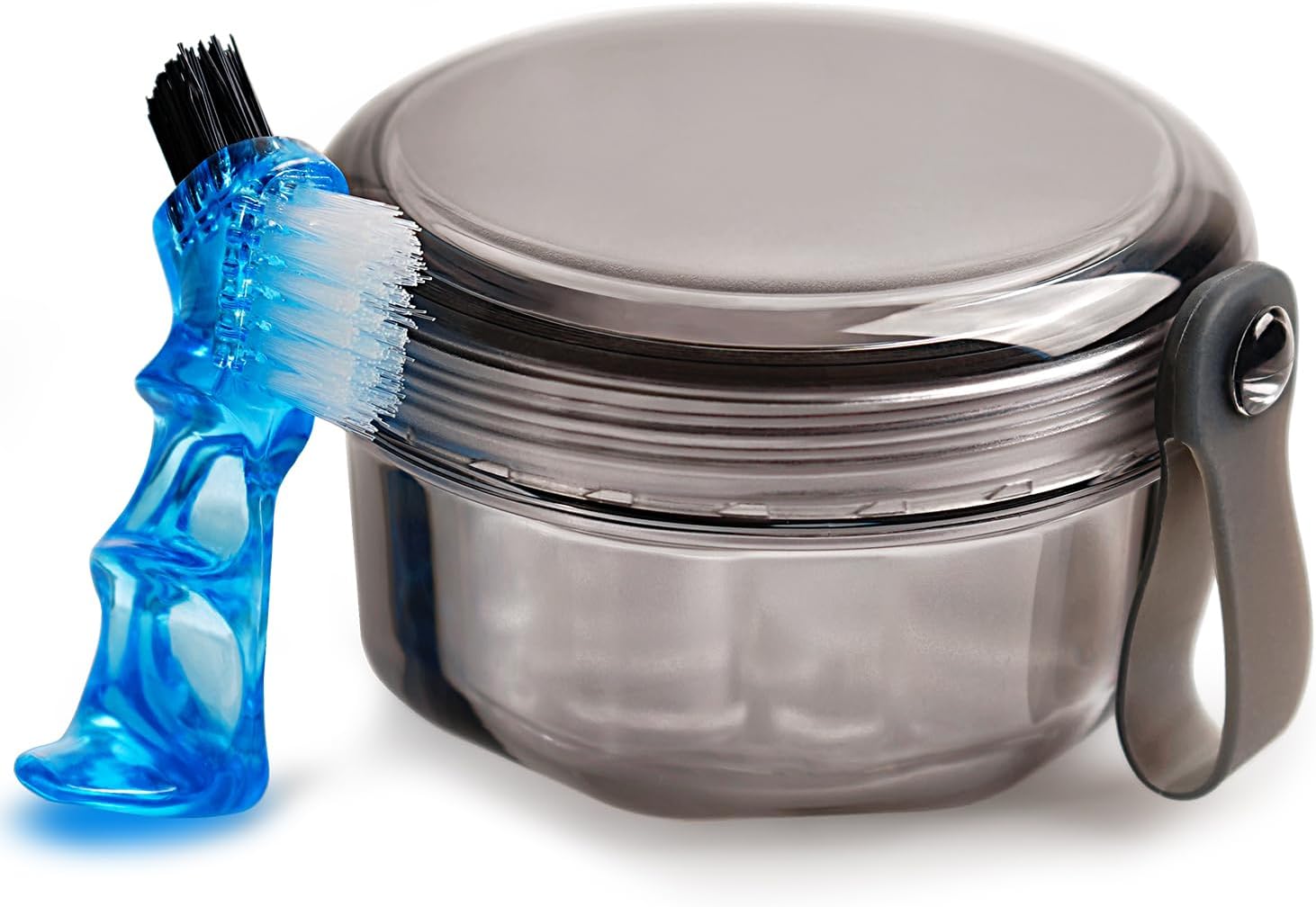 Leakproof Denture Case Denture Soaking Cup False Teeth Container, Dental Denture Bath Holder Storage Box Retainer Cleaner Case for Traveling - Leak Proof and Lid Waterproof - Transparent Black