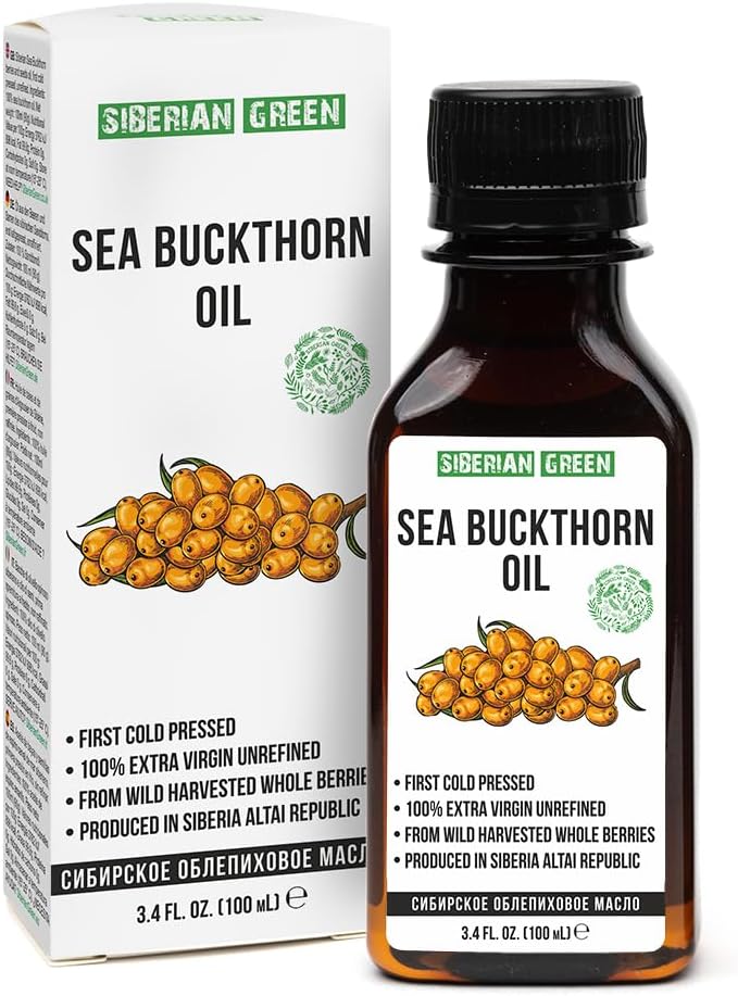 Siberian Sea Buckthorn Oil | 100% Natural Extra Virgin Cold Pressed 100 ml / 3.4 fl oz | Unrefined Raw Vegan | Exclusive Healthy Diet Food Grade