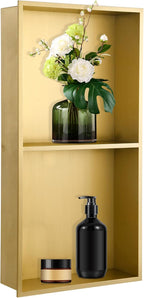 Shower Niche 12"x24", Two-Tier Recessed Brushed Gold Wall Niche, Stainless Steel Cabinet Insert Tile Ready, NO Tile Needed for Waterproof Wall Storage
