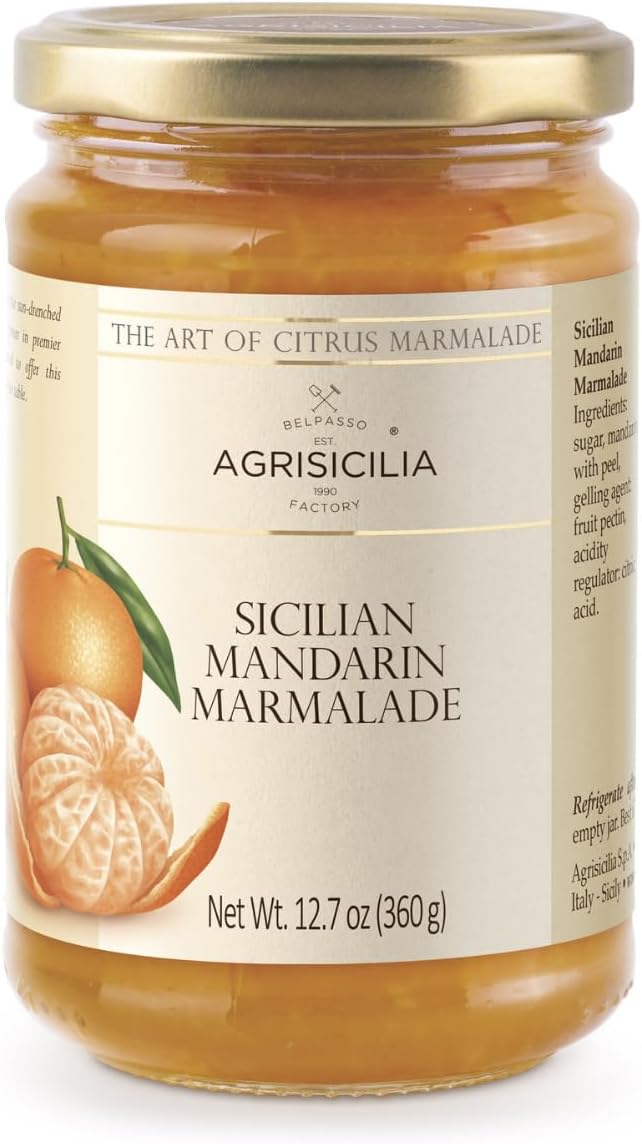 Agrisicilia Sicilian Mandarin Marmalade – Authentic Italian Citrus Jam with Fruit Peel, Made in Sicily, 12.7 oz (360 g) Glass Jar