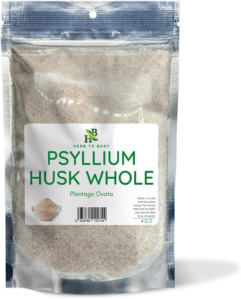 Herb To Body Psyllium Husk Whole - Plantago Ovata, Whole Psyllium Husks for Baking, Thickening, and Everyday Culinary Recipes Use 4oz