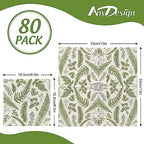 AnyDesign 80 Pack Greenery Paper Napkins Herbs Botanical Dinner Napkins Green Leaves Disposable Hand Napkin for Wedding Birthday Holiday Party Baby Shower Dining Supplies, 6.5 x 6.5 Inch