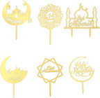 6 PCS Gold Eid Mubarak Cake Topper Ramadan Mubarak Cake Decoration Cake Toppers Ramadan EID Mubarak Cake Toppers for Birthday Party,Muslim Islam Eid Festival Decorations