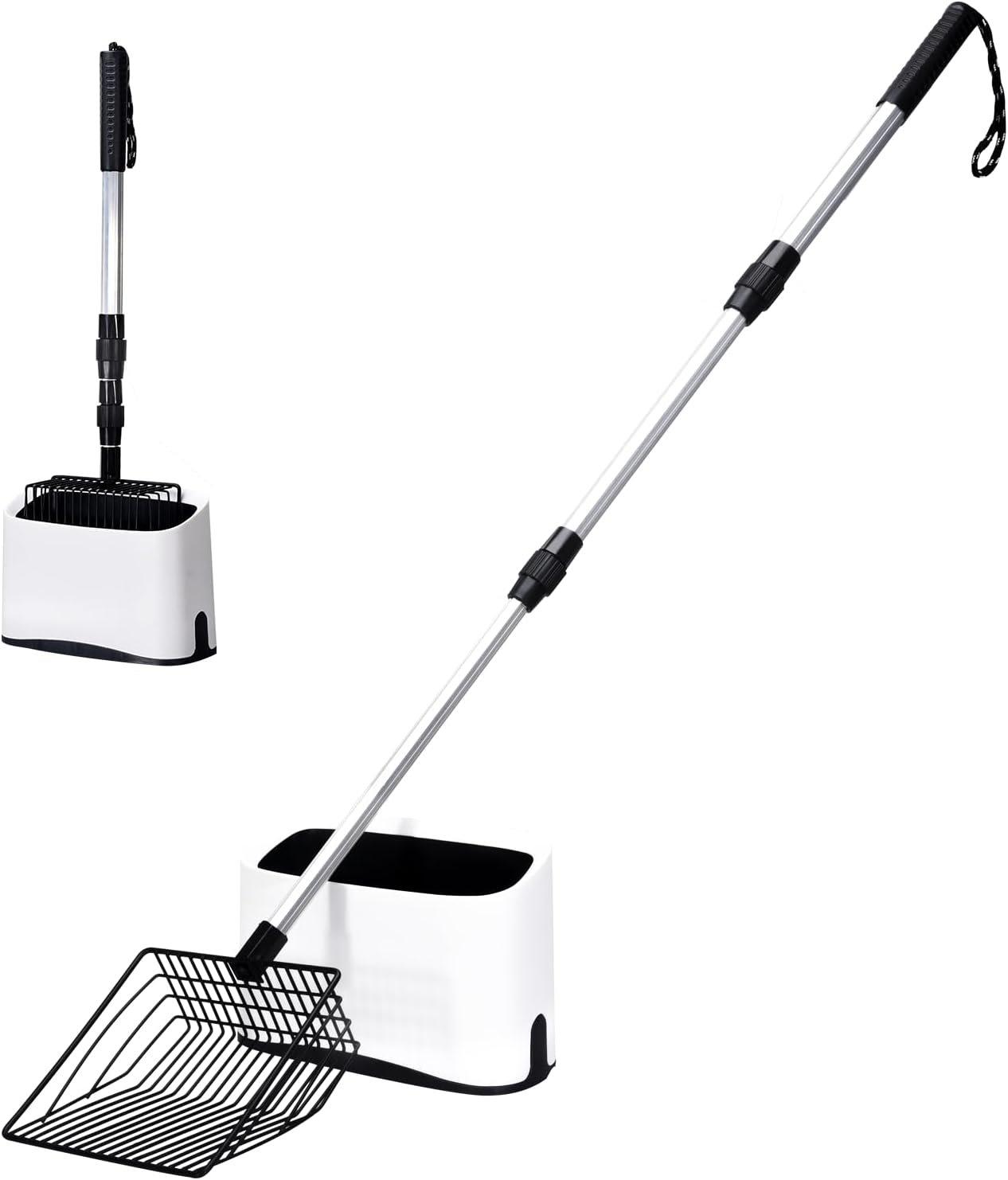 Metal Cat Litter Scoop with Holder, 43" Extendable Long Handle Cat Scooper for Litter Box, Solid & Durable, Deep Shovel for Fast Sifting, Large Pet Pooper Scooper for Kitty/Outside Dog Poop