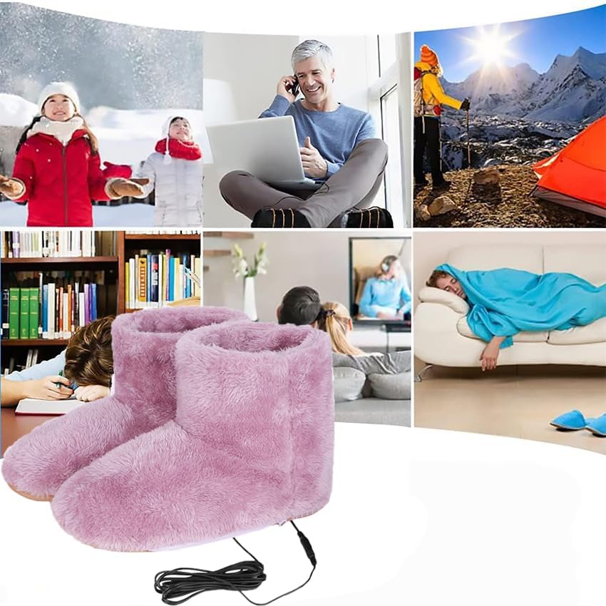 Haozaikeji USB Heated Slippers Electric Foot Warmer Heated Boots Warm House Shoes for Women Men