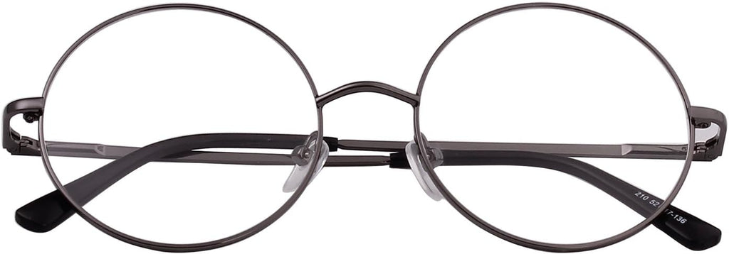 Agstum Retro Round Metal Non-Prescription Eyeglasses Frame with Spring HInge Clear Lens