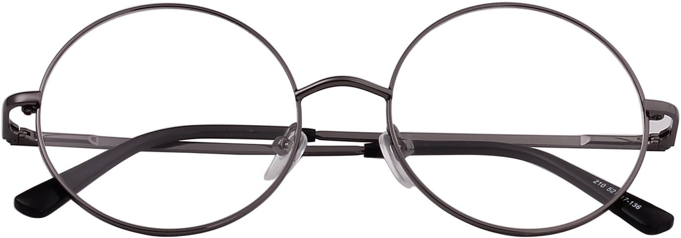Agstum Retro Round Metal Non-Prescription Eyeglasses Frame with Spring HInge Clear Lens