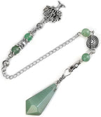 PESOENTH Natural Green Aventurine Jade Dowsing Pendulum Crystal Scrying Divination Healing Gemstone Hexagonal Pointed Life Tree Charm Pendulum Crystal Gifts for Women