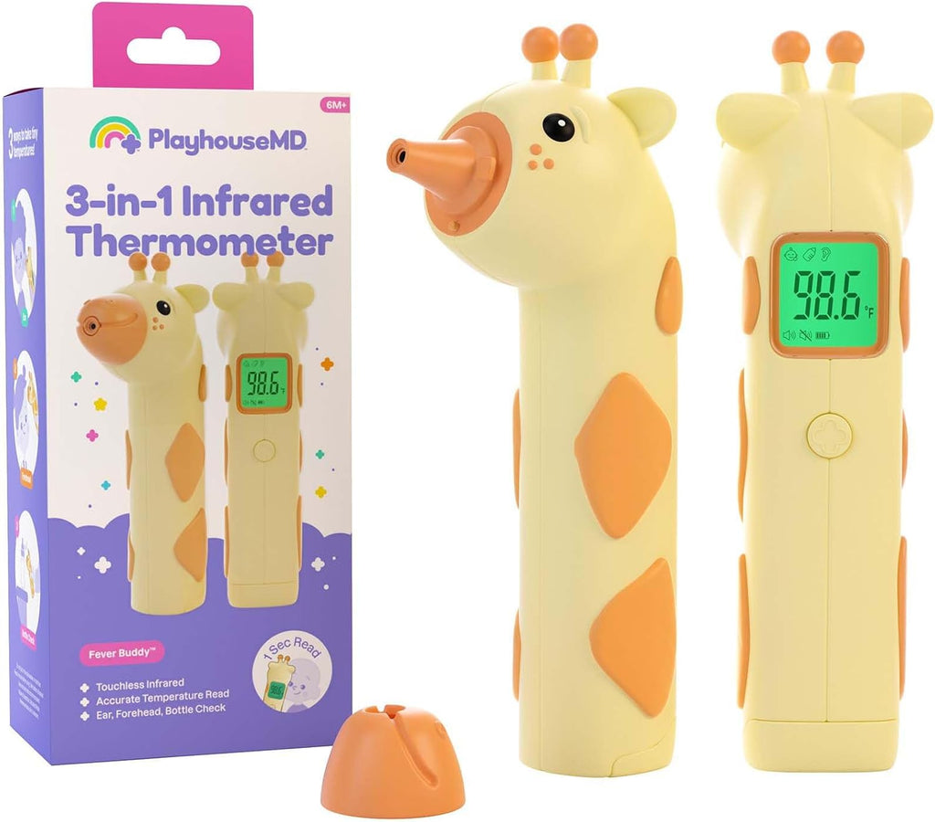 Playhouse MD Baby Thermometer for Kids – Digital Infrared No-Touch Forehead & Ear Thermometer, 3-in-1 Contactless Thermometer with Fever Indicator, Fever Buddy Giraffe