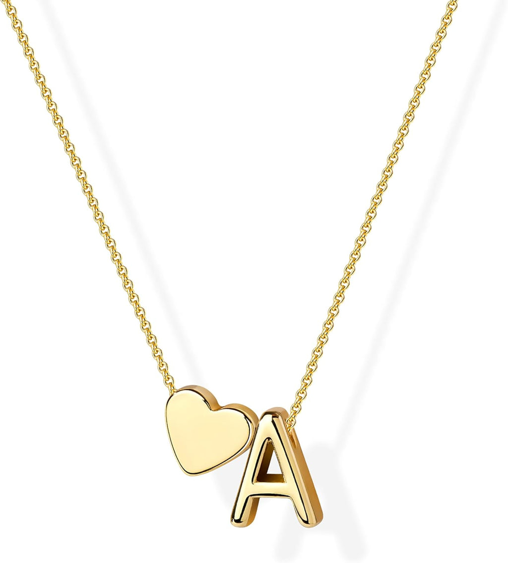 Inerney Easter Gifts for Kids Teen Girls Gold Heart Initial Necklace for Women 14K Gold Plated A-Z Letter Pendant Necklace Dainty Personalized Name Necklace Gift Jewelry Easter Basket Stuffers for Women