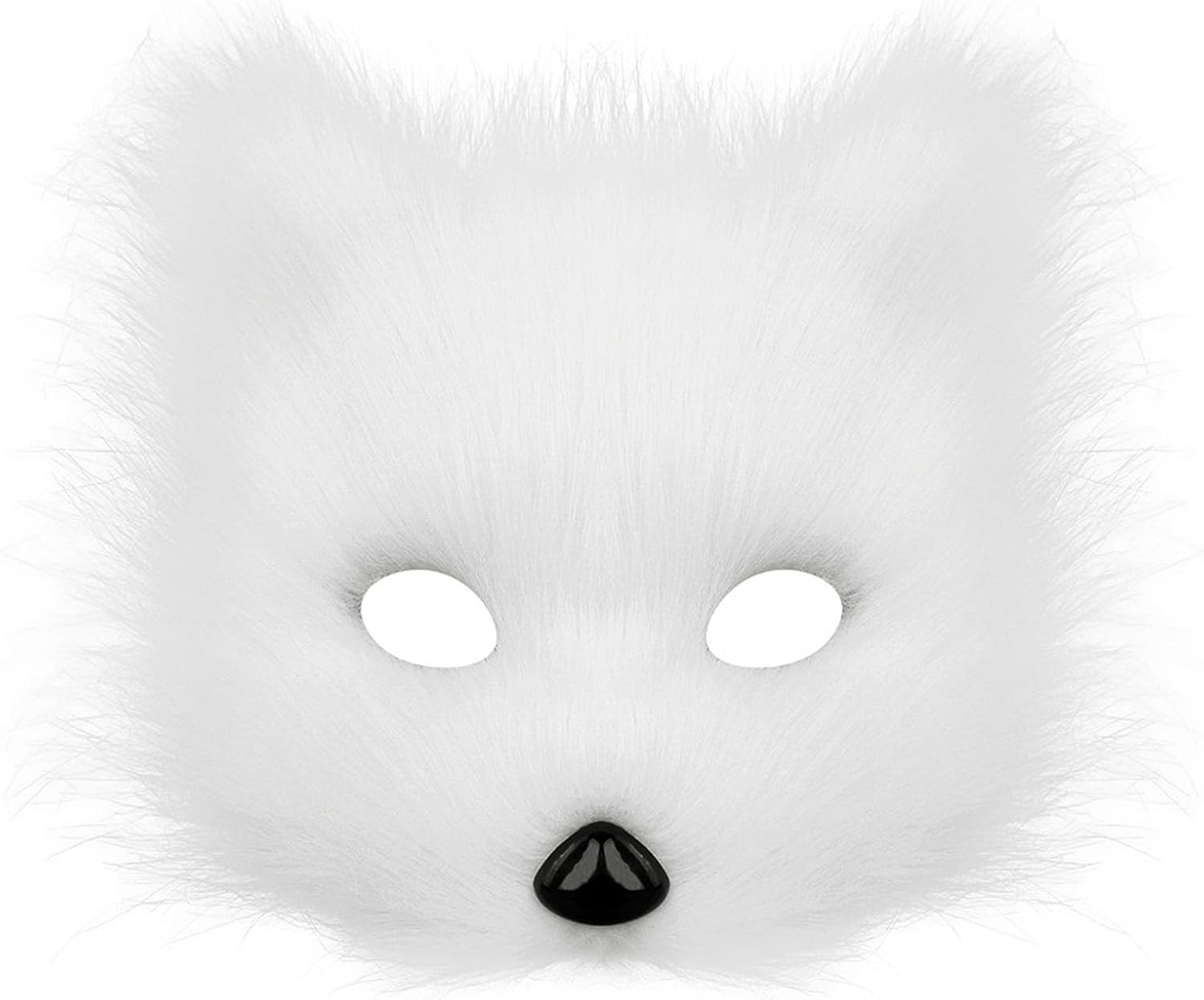 Soochat Fox Mask Half Face Wolf Mask Plush Therian Masks for Cosplay Halloween Masquerade Costume Party Cosplay Props (White)