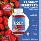 Biotin 10,000mcg Gummies for Hair Growth, Skin & Nails (100 Count) - 2x Maximum Strength Biotin Vitamins for Women & Men - Gluten-Free, Vegan, Non-GMO, Great Tasting Strawberry Flavor - 100 Gummies