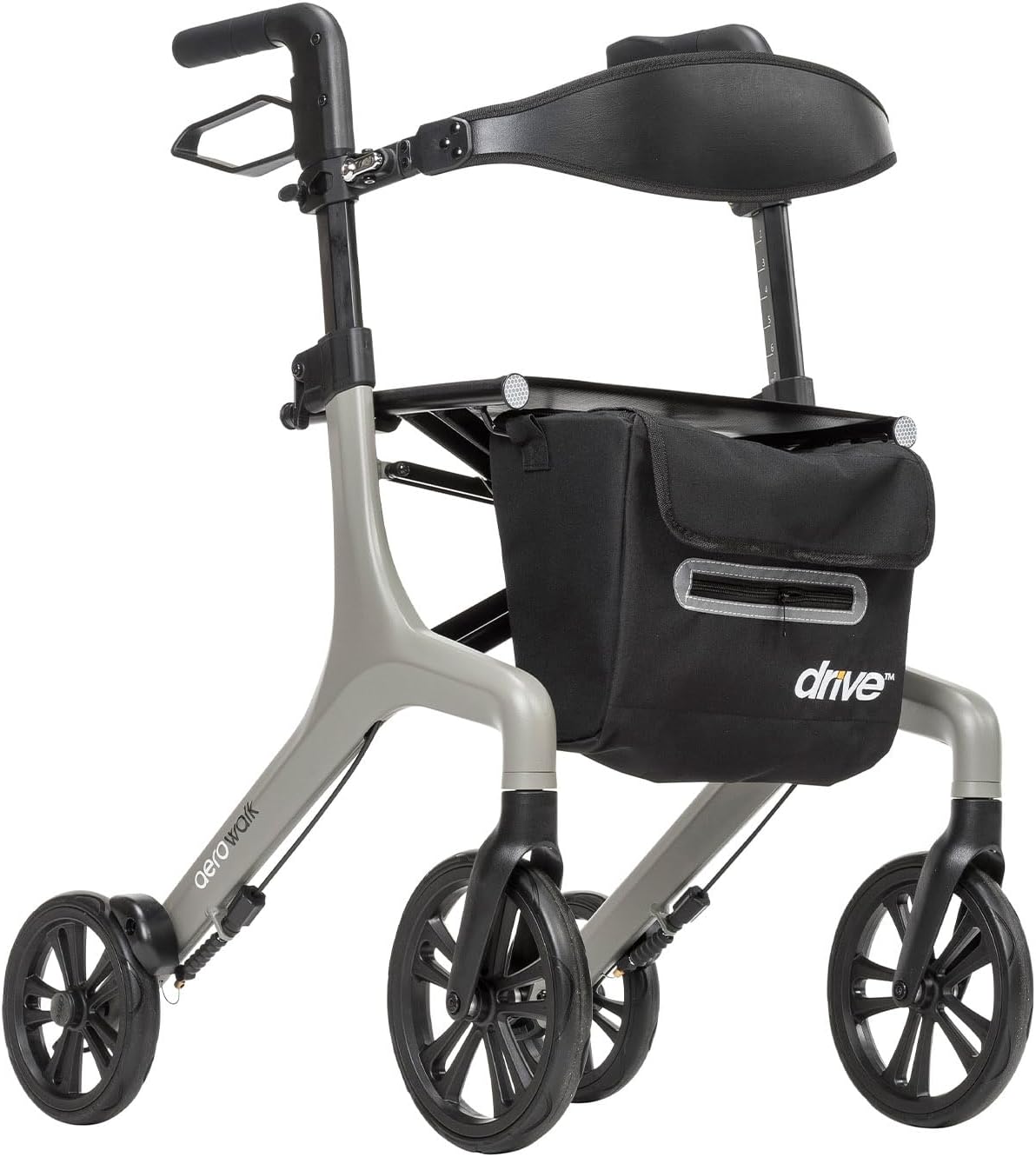 Drive Medical AeroWalk Ultra-Lite Rollator with Seat, Lightweight Adult Walkers with 4 Wheels, Folding Rolling Walker for Women, Men and Seniors, 15.2 Pounds, 23 Inch Seat Height, Grey