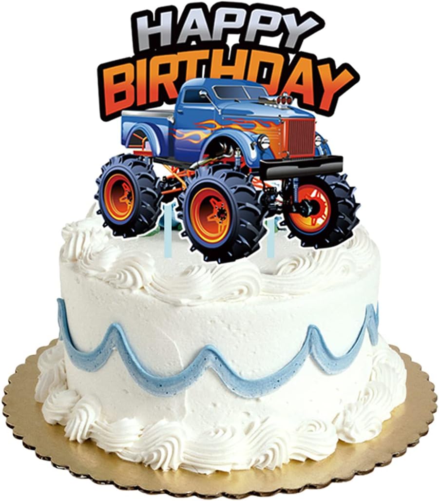 Monster Truck Cupcake Topper Favors for Kids Birthday Party Cake Decorations