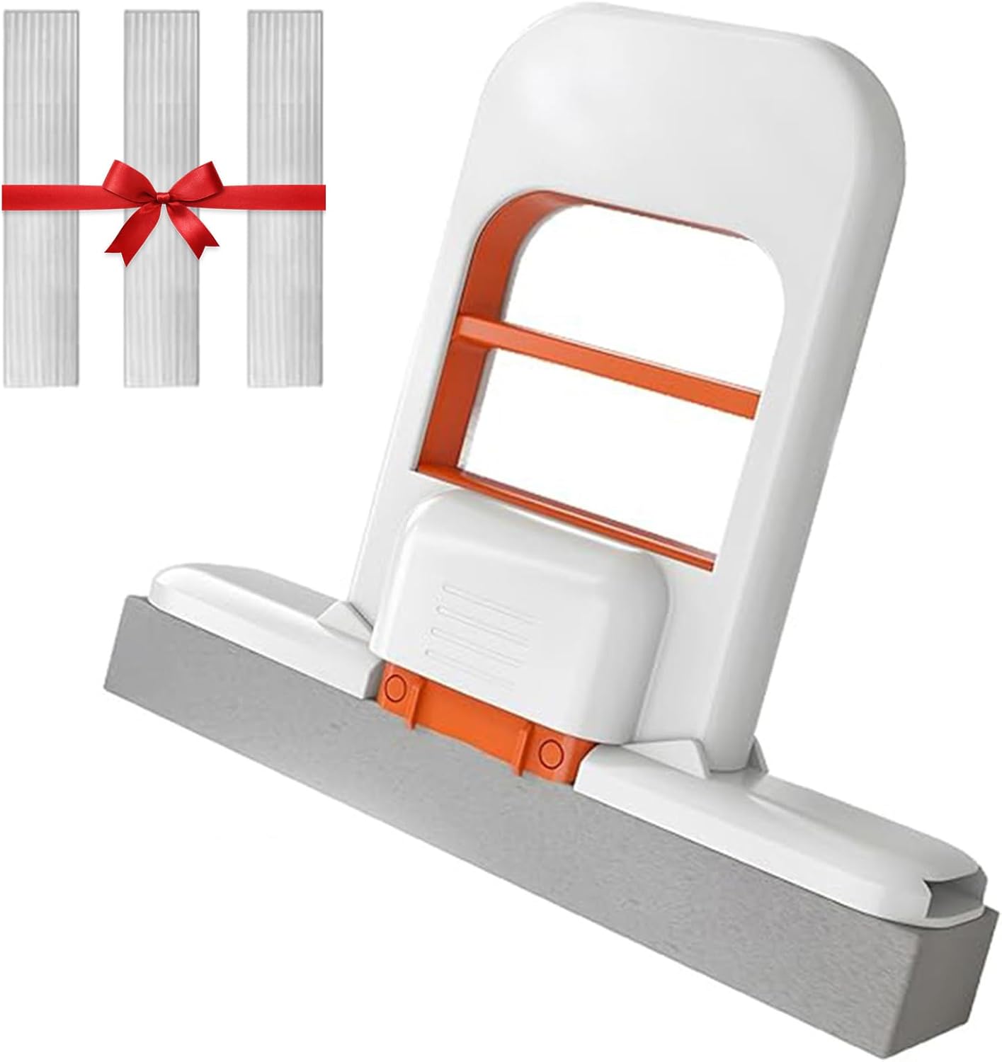 Self Squeezing Mini Mop, Mini Foldable Desktop Mop, Orange Small Sponge Mop, Wet and Dry Use Cleaning System, Replaceable Head, for Desktop, Kitchen, Counter, Glass, Tile (White)