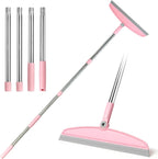 Multifunction Silicone Broom, 54 Inch Adjustable Long Handle Rubber Broom Sweeper for Floor Bathroom Kitchen Shower Pet Hair Glass(Gray Pink)