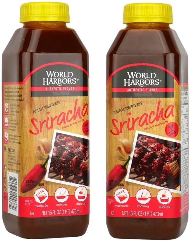 World Harbors Sriracha Hot Sauce & Marinade Perfect for Grilled Meats, Seafood, Dipping, Marinades & Garnishes - Enhance Your Meals with Sriracha Sauce Original Made in USA 16-Fl Oz Bottle (Pack of 2)