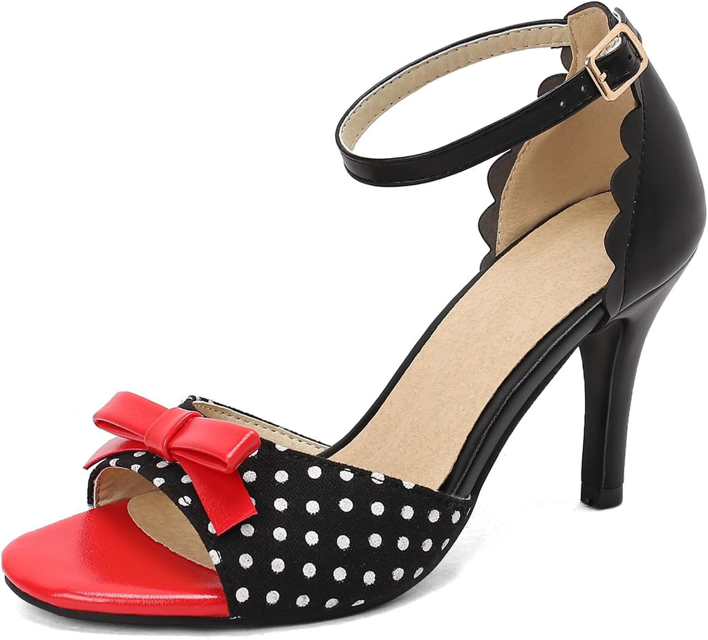 Women's Bow Polka Dot sLace Stiletto High Heels Sandals