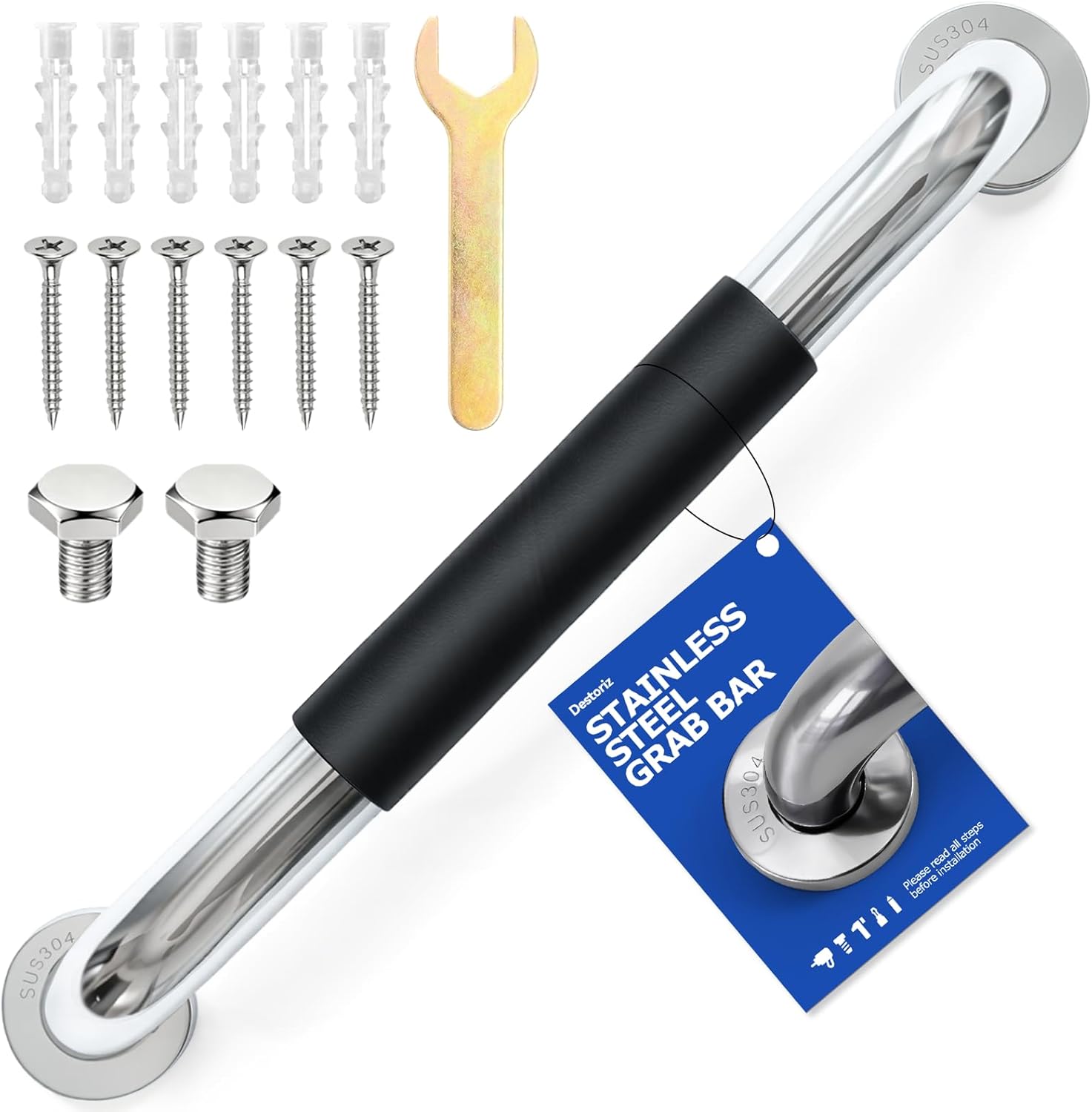 16.7 Inch Shower Grab Bars for Bathroom, Anti-Slip Knurled Surface Safety Support Rail, 304 Stainless Steel Heavy Duty Handrail for Seniors, Wall Mounted Balance Assist for Tub & Toilet