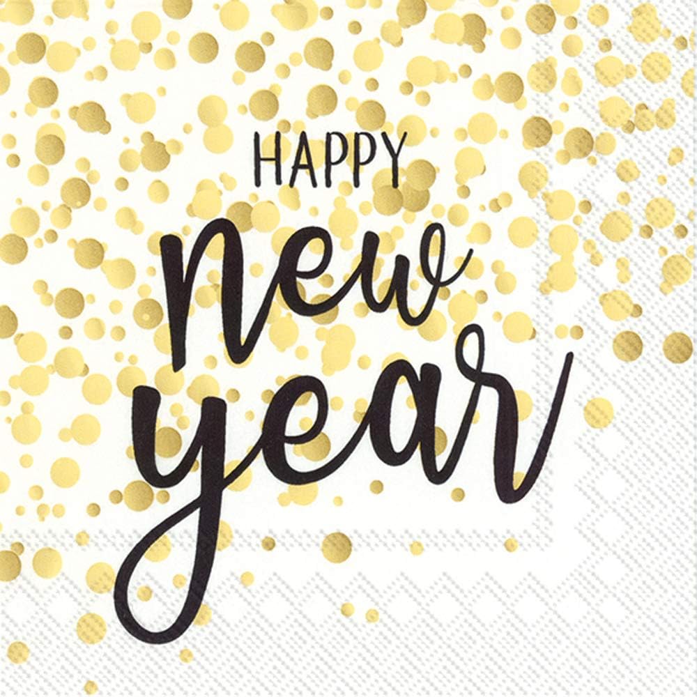 IHR Ideal Home Range Cocktail Napkins 3-Ply Paper Napkins, 20-Count, 5" x 5", Confetti New Year Gold