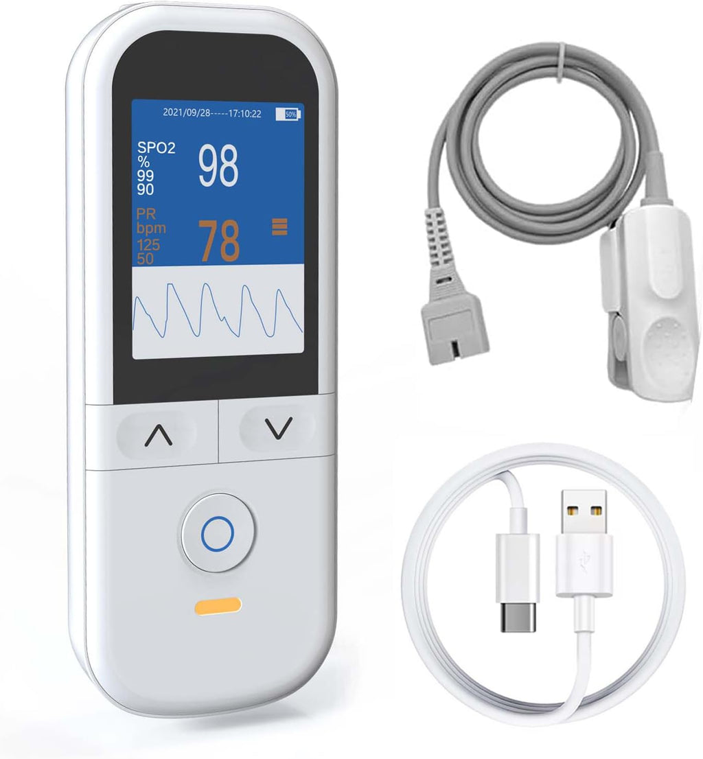 Medical Grade Pulse Oximeter for Adults - Continuous Monitoring, Adjustable SpO2 & Pulse Alarms, Rechargeable Handheld Oximeter Profesional Oximetro, Data Traceability, Instant Alarm