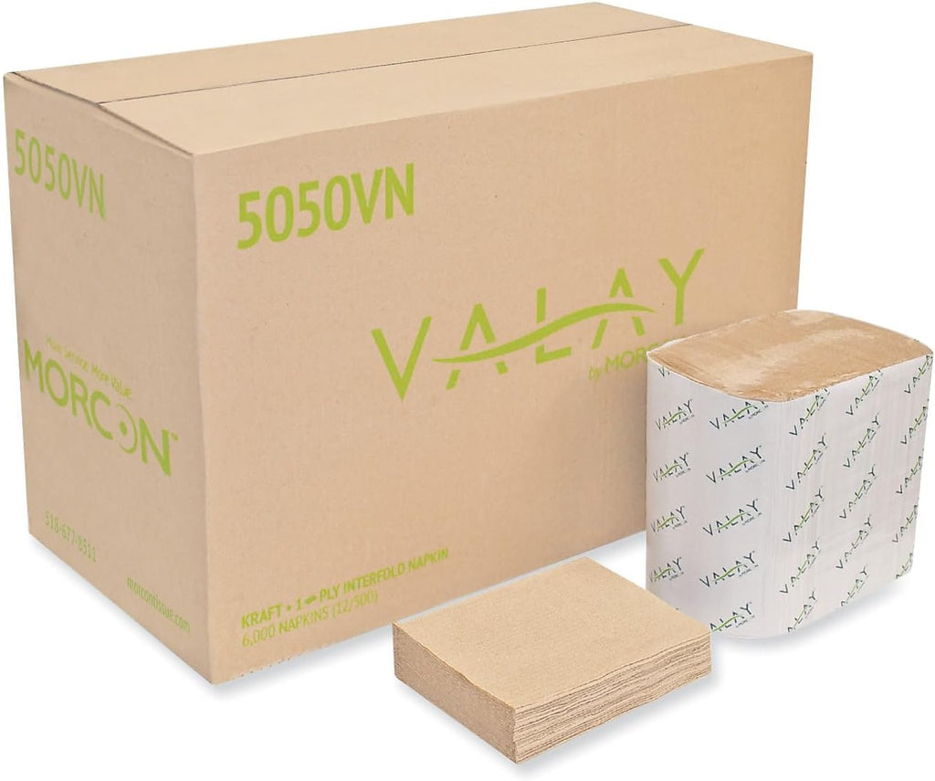 Valay Interfolded Napkins, 1-Ply, 6.3 X 8.85, Kraft, 6,000/carton