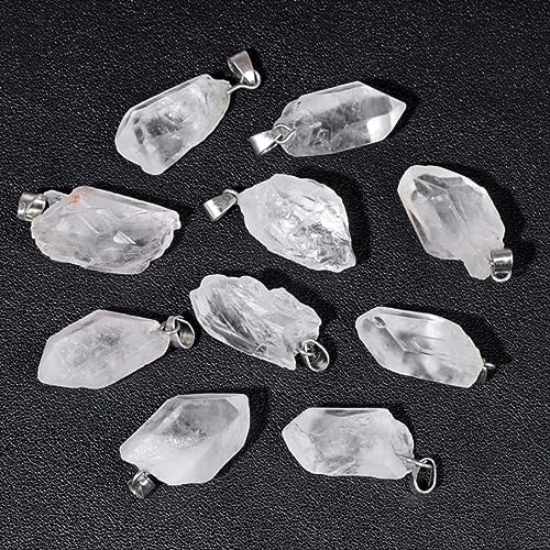 10pcs Irregular Raw Natural Clear Quartz Rock Stone Pendant Healing Crystal Chakra Gemstone Charm for Jewelry Making DIY Necklace Earrings Accessories Reiki
