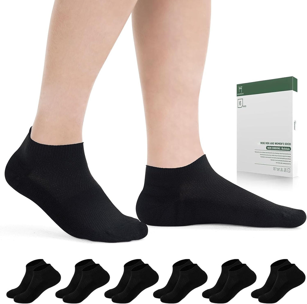 Bulinlulu Diabetic Socks for Men Women,6 Pairs Low Cut Non Binding Diabetic Ankle Seamless Socks for Men 6-9 9-12(Black-Large)