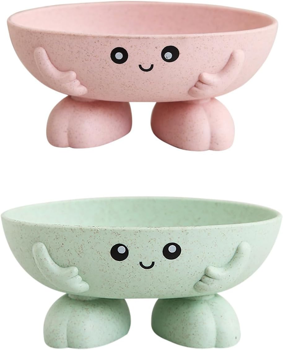 2 Pack Soap Dish Soap Bar Holder Box Storage Container Saver Draining Tray Wheat Straw Material Cartoon Panda Shape for Kids Children Shower Bathroom Kitchen Countertop (Pink + Green)