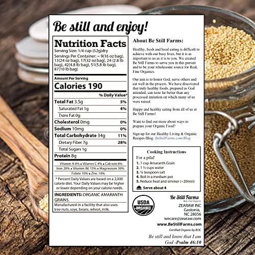 Amaranth Grain Organic (4.8 lb) - Amaranto Bulk Ancient Whole Grain Seeds - Great for Cereal, Flour | USA Grown | USDA Certified Organic | Vegan-Friendly | Non-GMO | Gluten Free