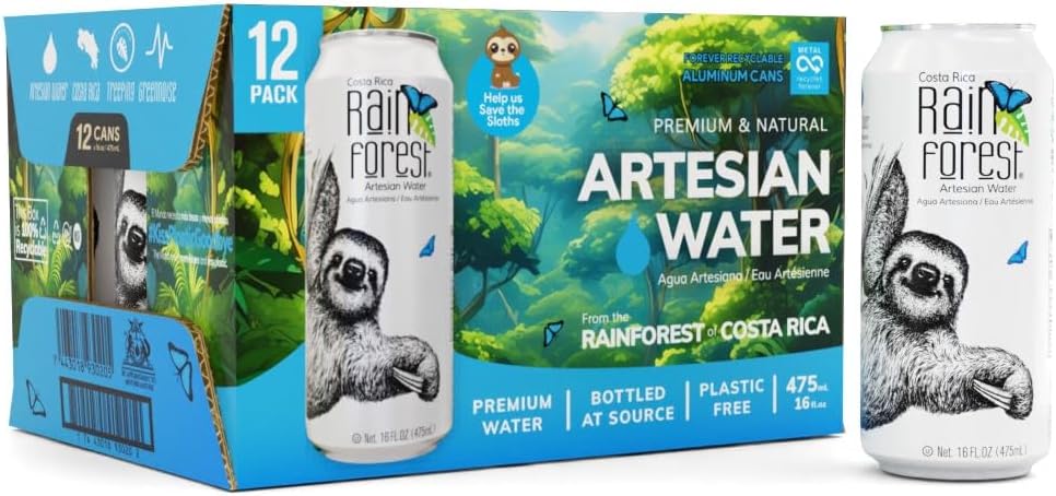 Rainforest Artesian Still Water | Box of 12 Water Cans – 475 mL (16 oz) Each | Eco-Friendly, 100% Recyclable Aluminum Cans | Pure Water from a Natural Aquifer
