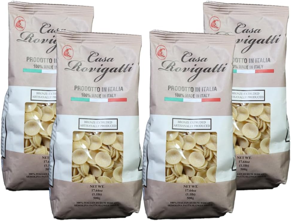 Casa Rovigatti Orecchiette, 100% Italian Durum Wheat Semolina Pasta, Bronze Extruded, Artisanal, 17.64 oz, 4 Pack