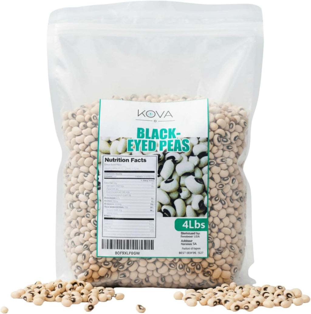 Kovafood Large Black Eye Peas Beans, Organic, Non-GMO, Import. 4lbs