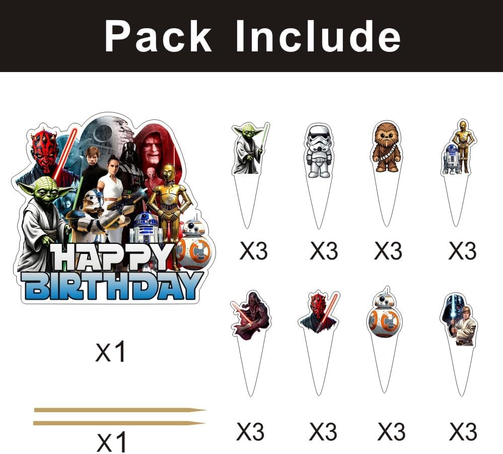 25 Pcs Cake Topper and Cupcake Toppers Set Birthday Party Supplies for Star of Wars Themed Birthday Decorations