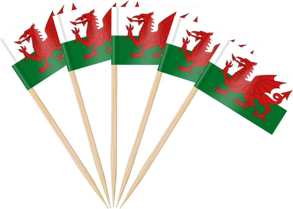 AhfuLife Wales Flag Toothpick for St.David's Day Cupcakes Decorations, 100 Pcs Wales Toothpick Cocktail Picks, Mini Flag Cocktail Picks for World Cup Party Decorations