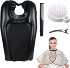 Shampoo Basin - Inflatable Hair Washing Tub, Portable Sink Side Rinse Bowl with Waterproof Shawl Cover Set, Comfortable Neck Support Cushion, Ideal for Home Bedridden Elderly Care Use