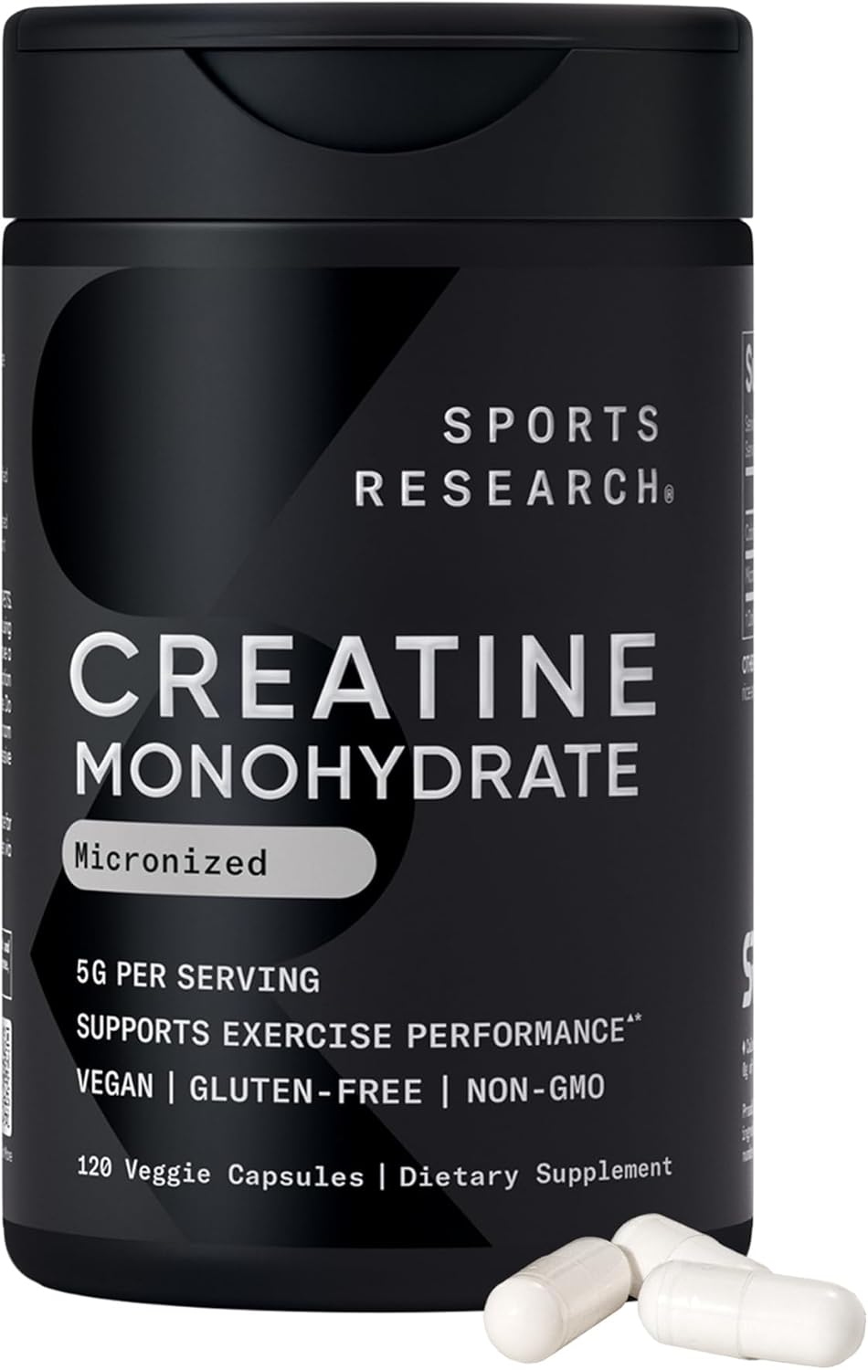 Sports Research® Creatine Monohydrate Capsules - Supports Workout Recovery, Lean Muscle gain, Performance and Strength* - Non-GMO, Vegan Certified - 5g per Servings - 30 Servings