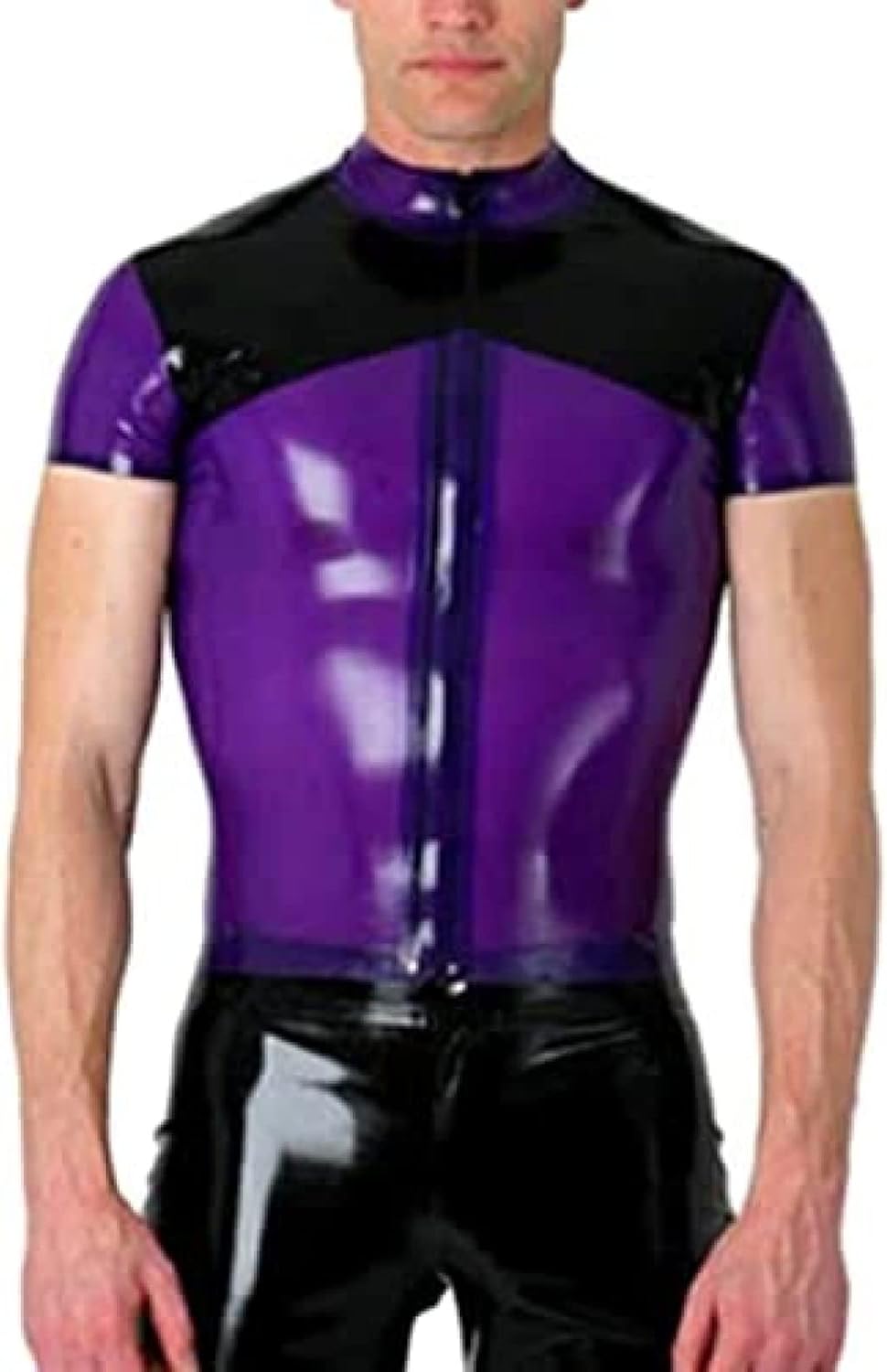 Latex Rubber Zip Front Shirt Latex Costumes for Men,As Shown,L