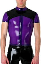 Latex Rubber Zip Front Shirt Latex Costumes for Men,As Shown,L